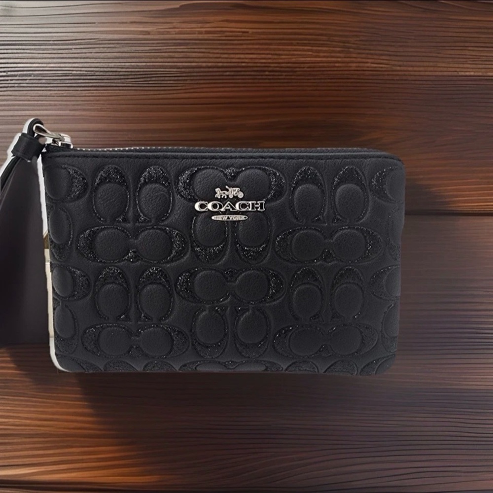 Coach Black Embossed Signature Wristlet Clutch